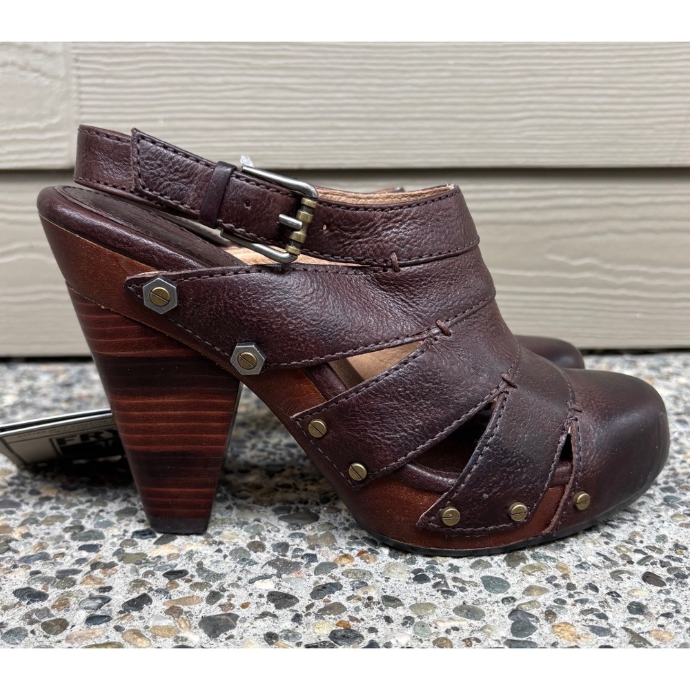 New Frye Flora Stitch Dark Brown Leather Slingback Clogs Heels 73136 Women's 8M
